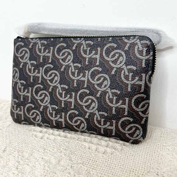 Coach Corner Zip Wristlet CF458 Black Monogram Print Coated Canvas Pouch Bag - Picture 5 of 9